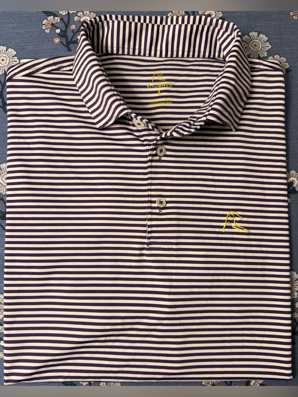 Rhoback The Birdie Performance Polo – Men’s Size L – Purple/White Striped – EUC